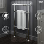 Traditional Vertical Heated Towel Radiator - Chrome/White