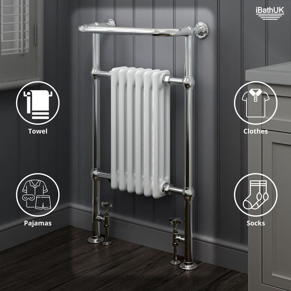 Traditional Vertical Heated Towel Radiator - Chrome/White