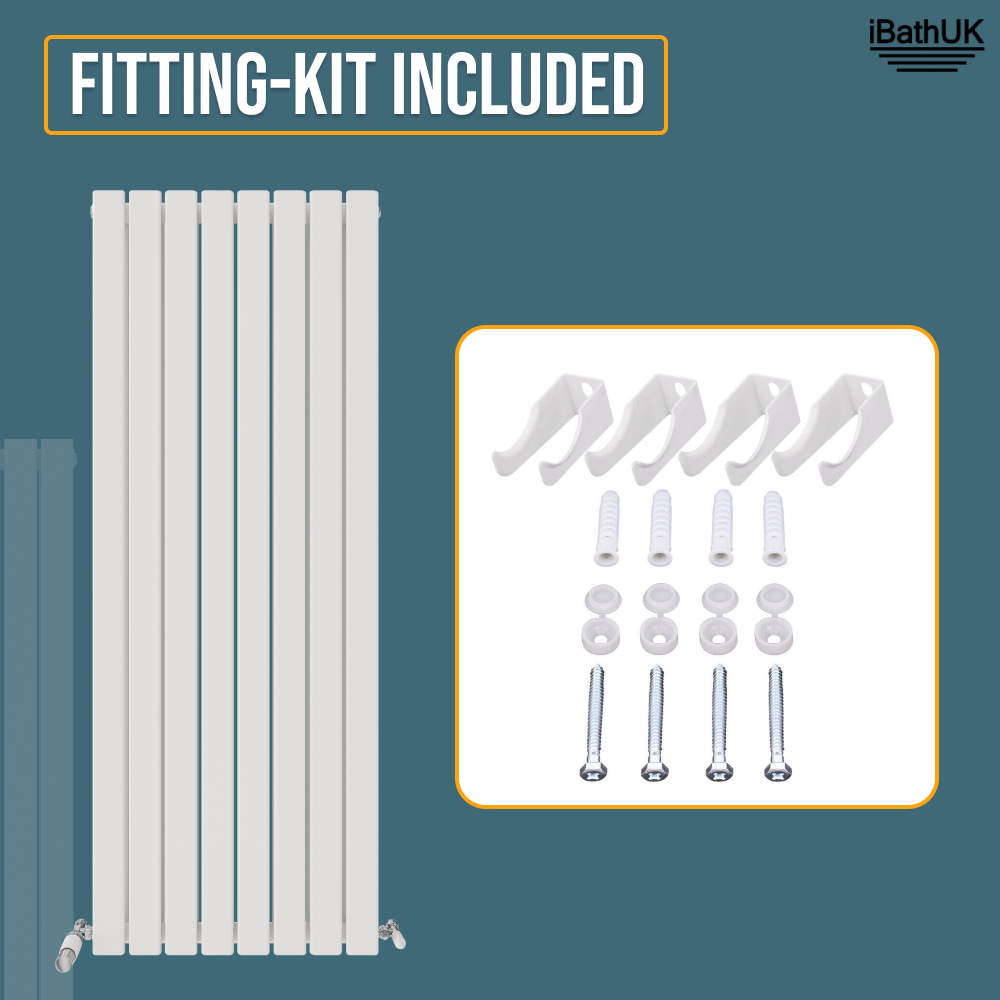 iBathUK Apex Vertical Double Panel Slim Flat Radiator, Wall Mounted Designer Radiator, High Heat Output, Matt White, 1600mm x 608mm