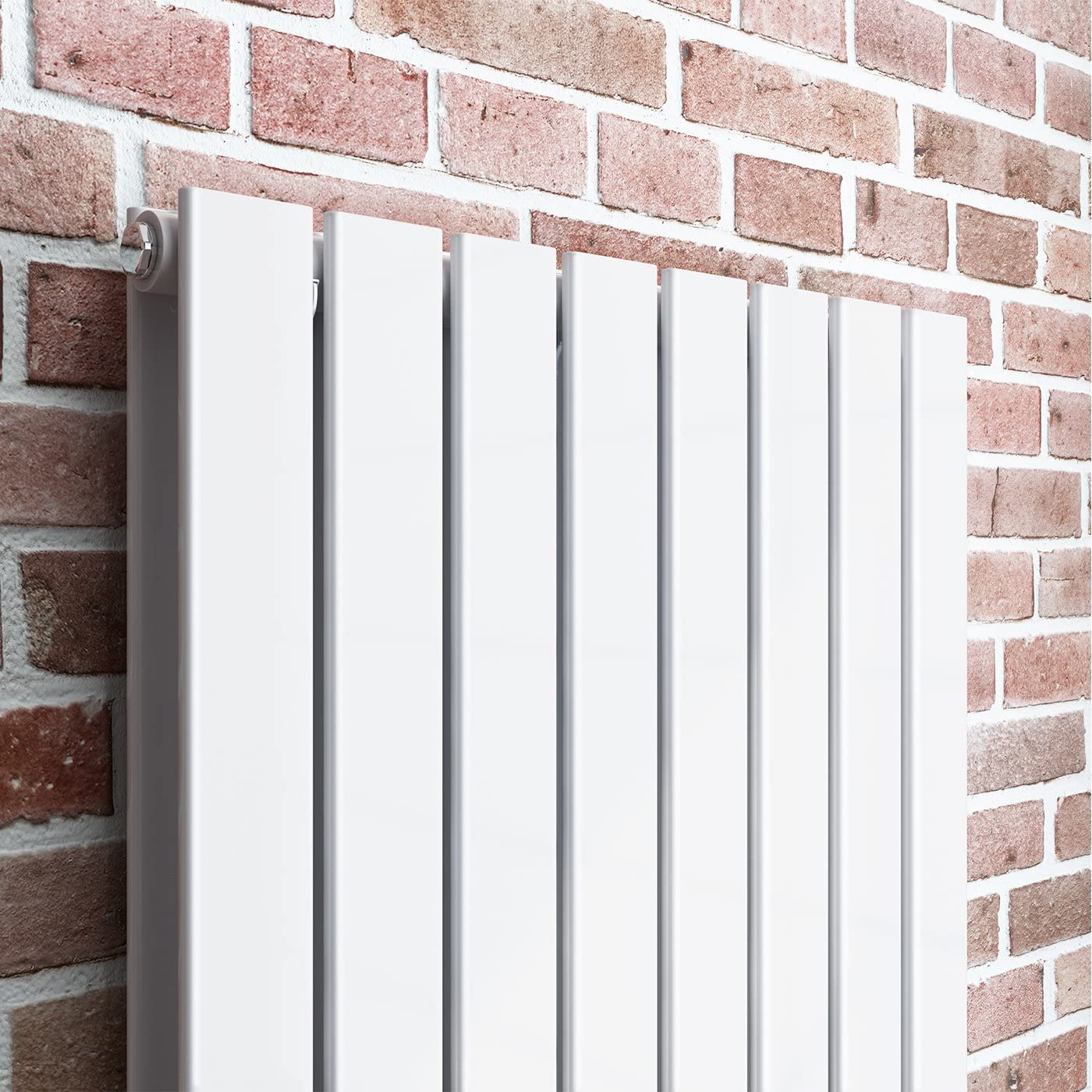 iBathUK Apex Vertical Double Panel Slim Flat Radiator, Wall Mounted Designer Radiator, High Heat Output, Matt White, 1600mm x 608mm