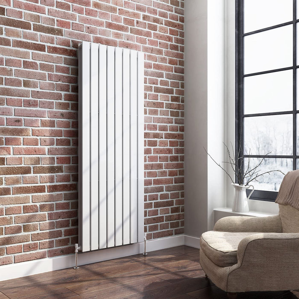 iBathUK Apex Vertical Double Panel Slim Flat Radiator, Wall Mounted Designer Radiator, High Heat Output, Matt White, 1600mm x 608mm