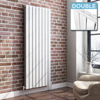 iBathUK Apex Vertical Double Panel Slim Flat Radiator, Wall Mounted Designer Radiator, High Heat Output, Matt White, 1600mm x 608mm