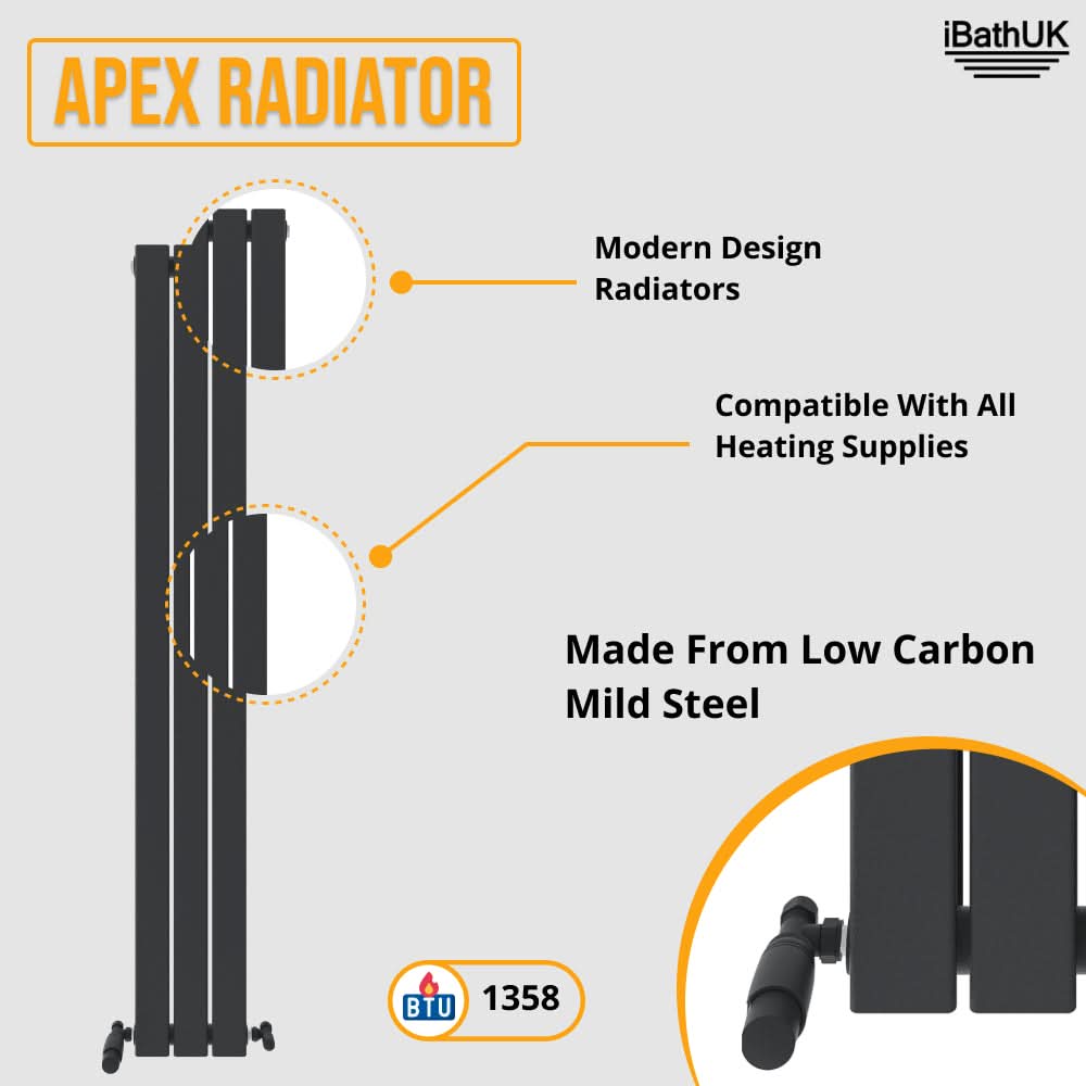 iBathUK Apex Vertical Single Panel Slim Flat Radiator, Designer Slim Radiator