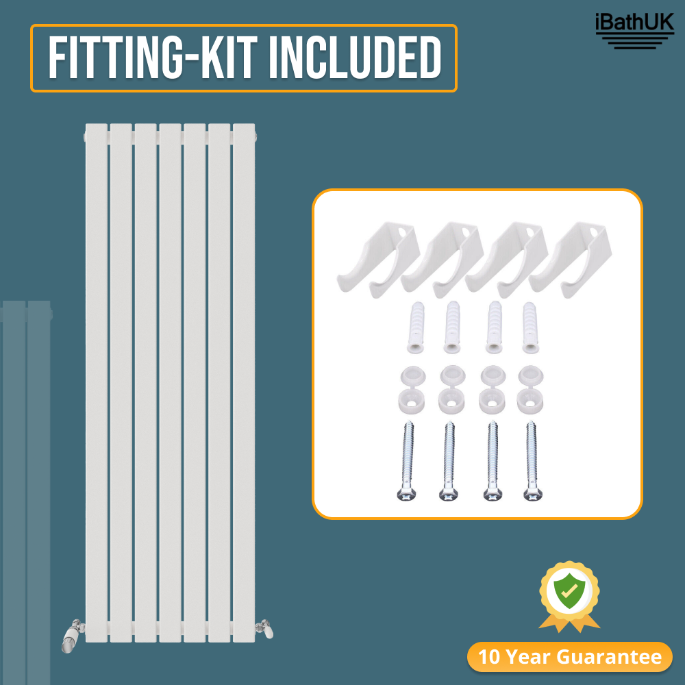 iBathUK Apex Vertical Single Panel Slim Flat Radiator, Wall Mounted Designer Radiator, High Heat Output, Matt White, 1600mm x 532mm