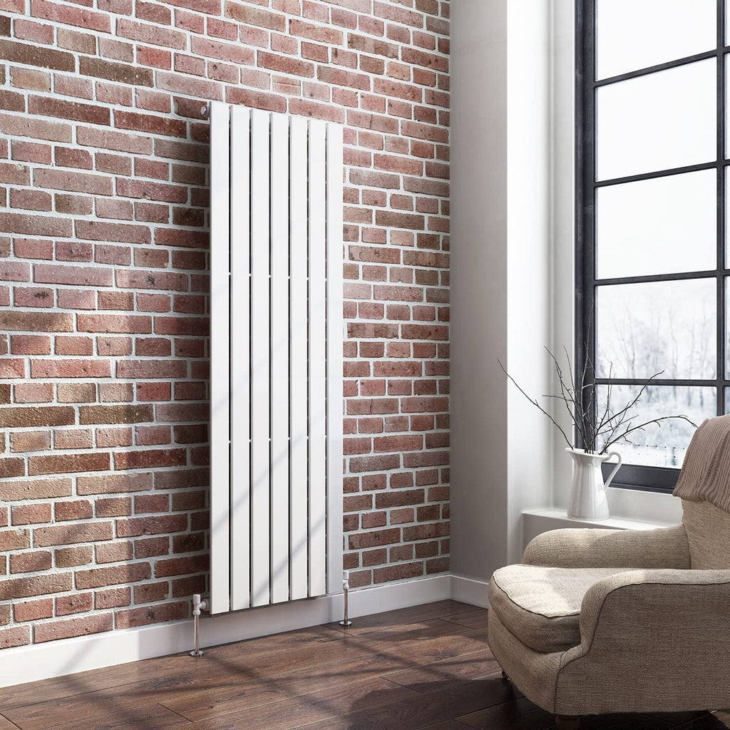 iBathUK Apex Vertical Single Panel Slim Flat Radiator, Wall Mounted Designer Radiator, High Heat Output, Matt White, 1600mm x 532mm