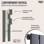 Belgravia Vertical Single Slim Flat Mirrored Panel Radiator Anthracite 1800mm x 605mm