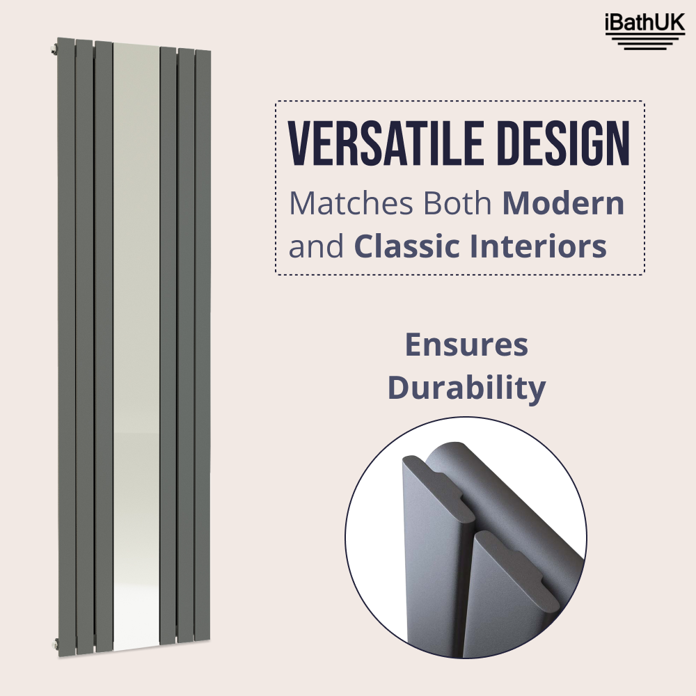 Belgravia Vertical Single Slim Flat Mirrored Panel Radiator Anthracite 1800mm x 605mm
