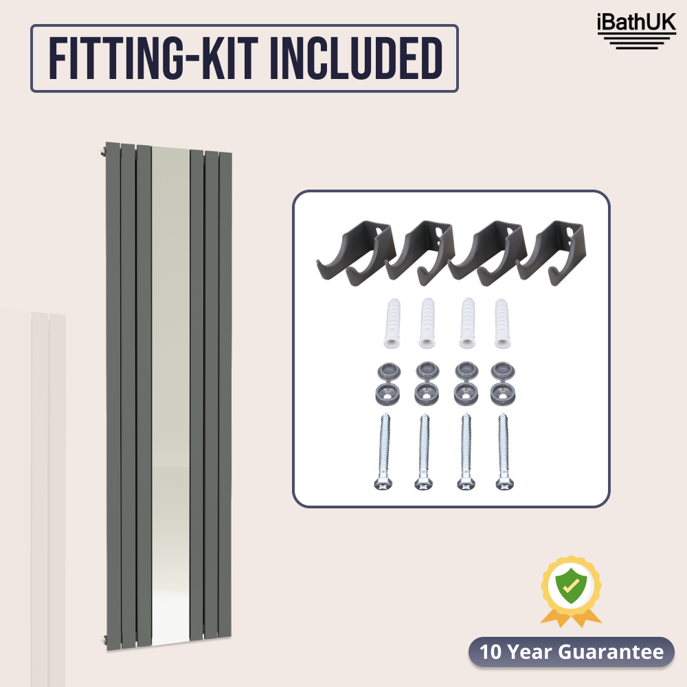 Belgravia Vertical Single Slim Flat Mirrored Panel Radiator Anthracite 1800mm x 605mm