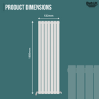 iBathUK Apex Vertical Single Panel Slim Flat Radiator, Wall Mounted Designer Radiator, High Heat Output, Matt White, 1800mm x 532mm