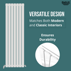 iBathUK Apex Vertical Single Panel Slim Flat Radiator, Wall Mounted Designer Radiator, High Heat Output, Matt White, 1800mm x 532mm