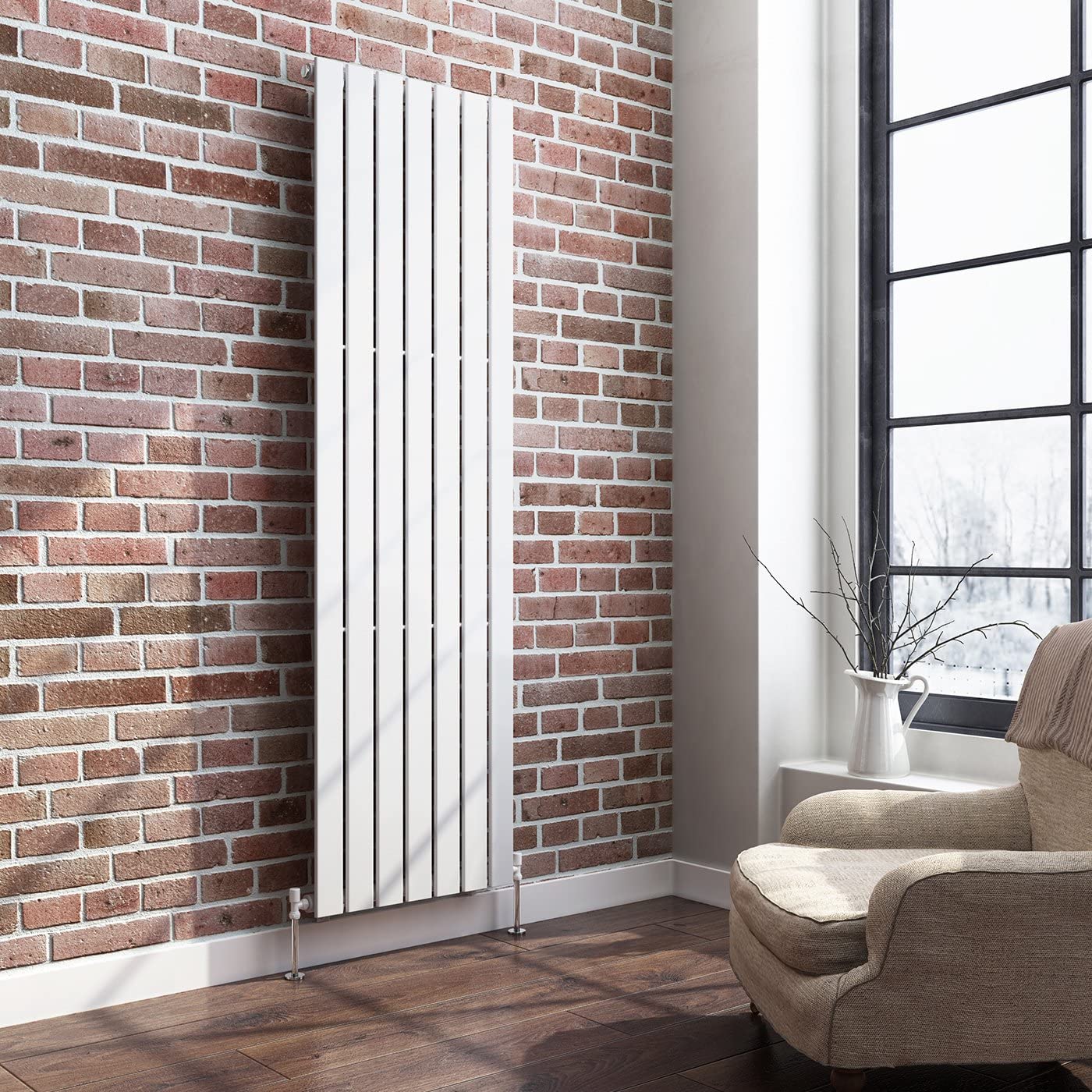 Belgravia Vertical Single Slim Flat Panel Radiator White 1800mm x 532mm