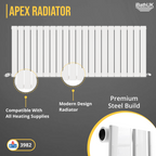 iBathUK Apex Horizontal Single Panel Slim Flat Radiator, Wall Mounted Designer Radiator, High Heat Output, Matt White, 600mm x 1596mm