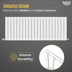 iBathUK Apex Horizontal Single Panel Slim Flat Radiator, Wall Mounted Designer Radiator, High Heat Output, Matt White, 600mm x 1596mm