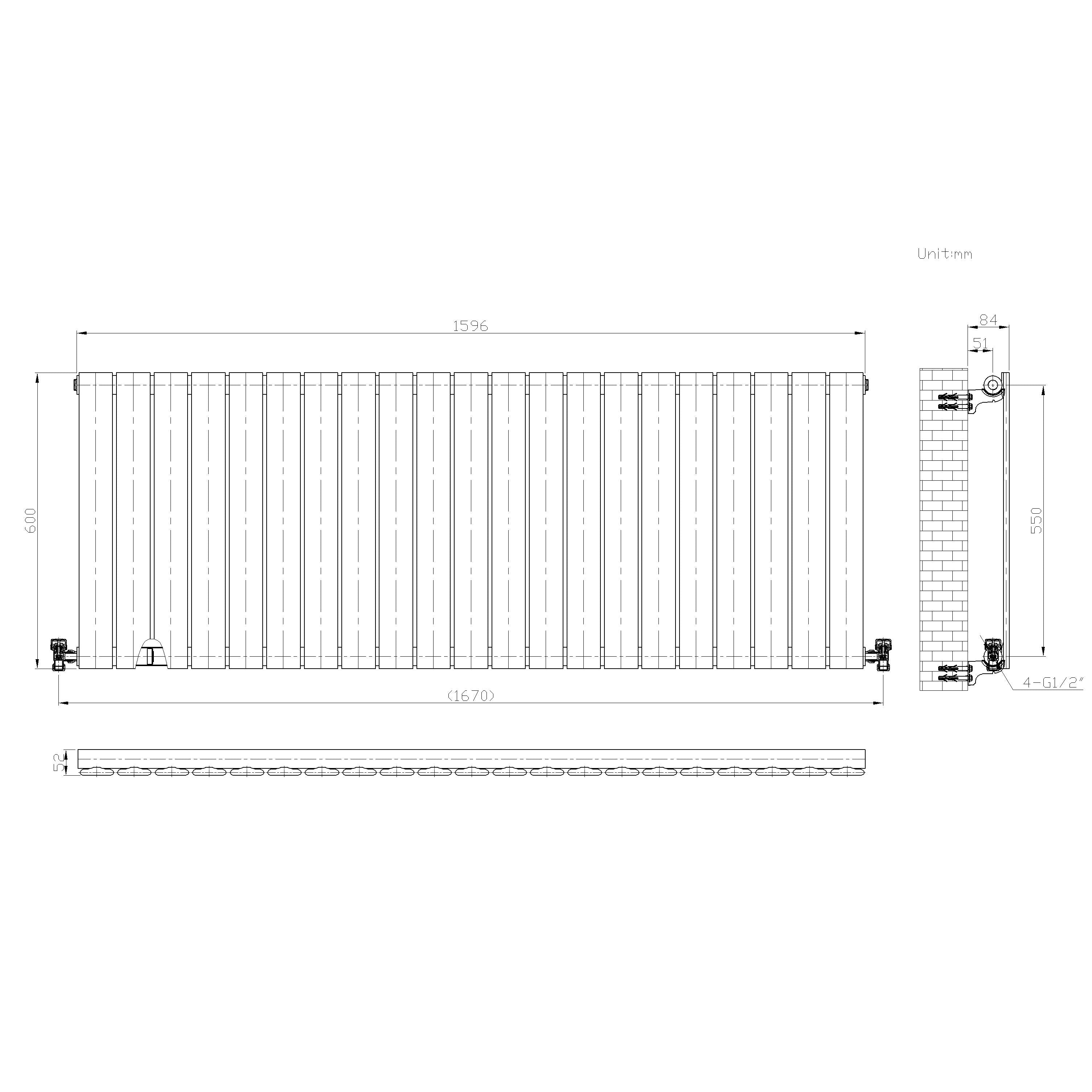 iBathUK Apex Horizontal Single Panel Slim Flat Radiator, Wall Mounted Designer Radiator, High Heat Output, Matt White, 600mm x 1596mm