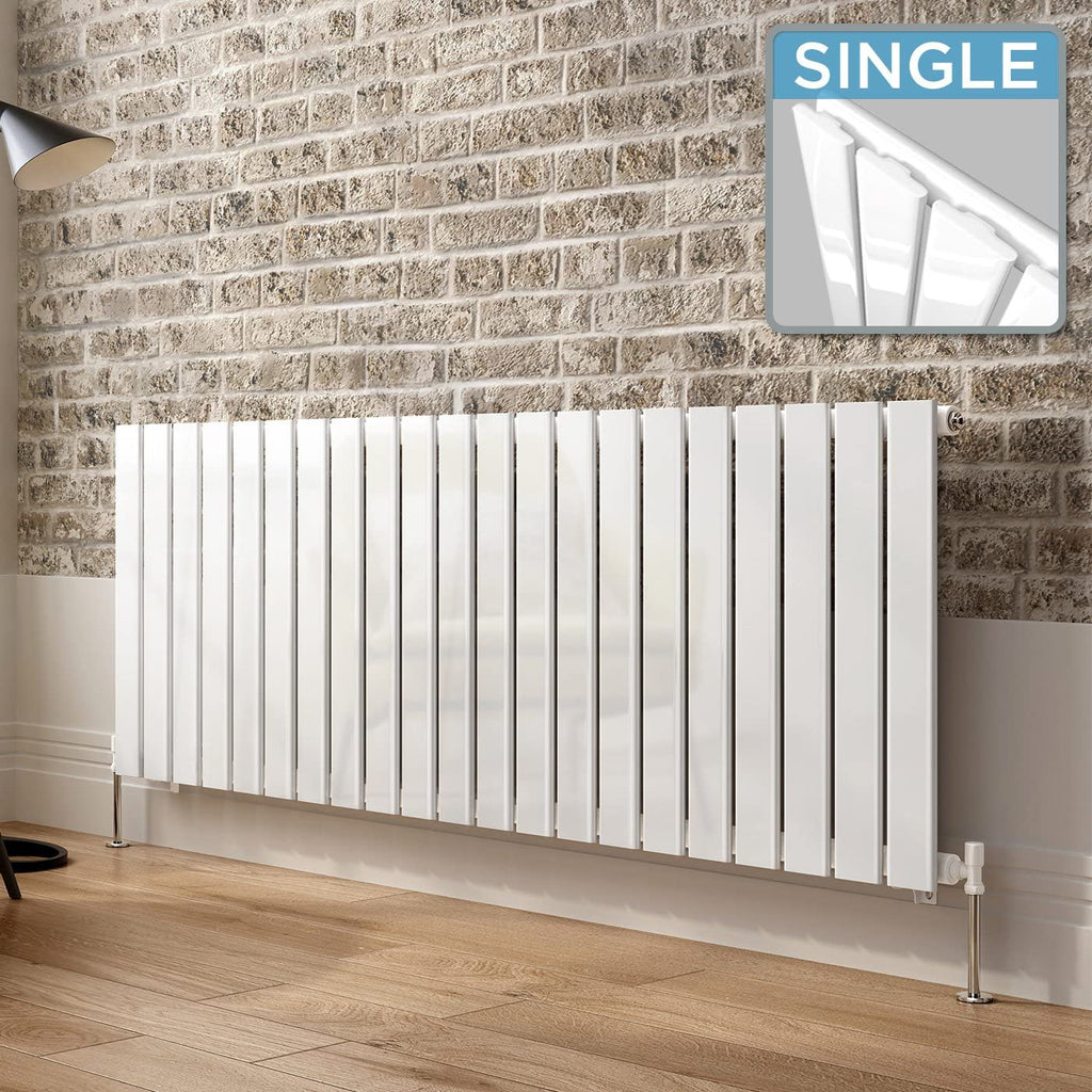 iBathUK Apex Horizontal Single Panel Slim Flat Radiator, Wall Mounted Designer Radiator, High Heat Output, Matt White, 600mm x 1596mm