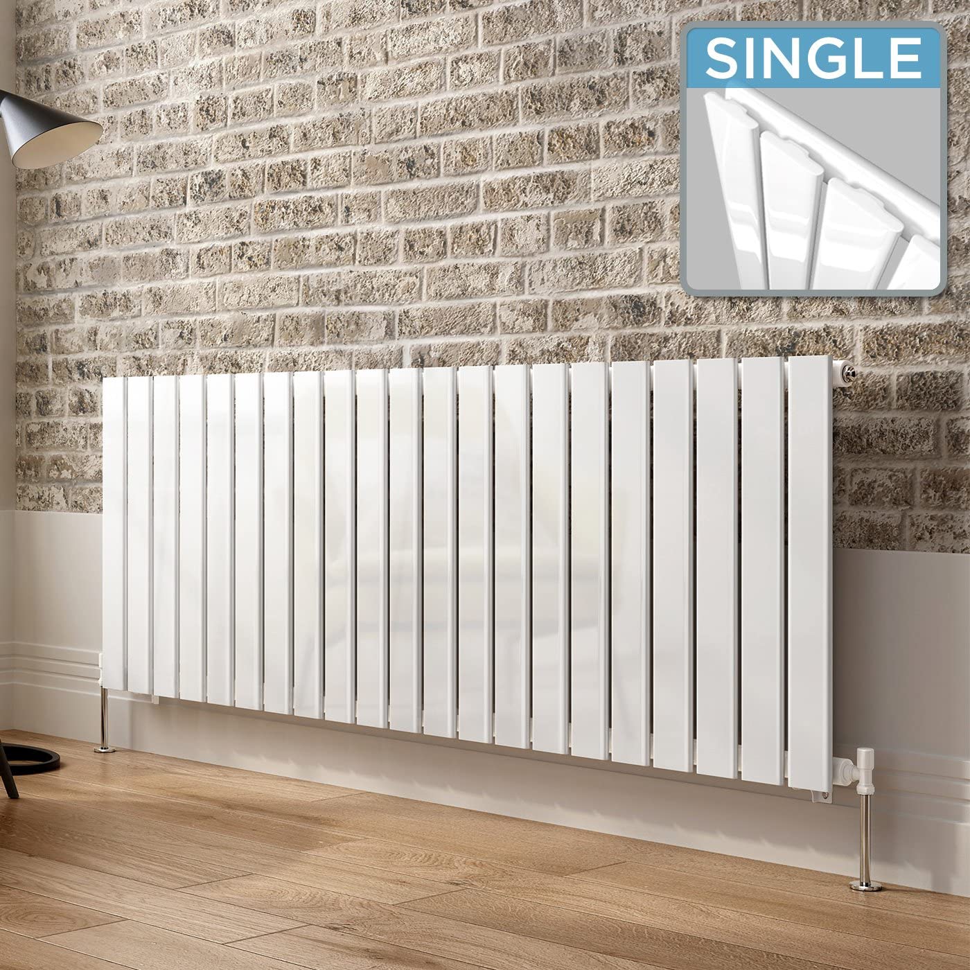 iBathUK Apex Horizontal Single Panel Slim Flat Radiator, Wall Mounted Designer Radiator, High Heat Output, Matt White, 600mm x 1596mm
