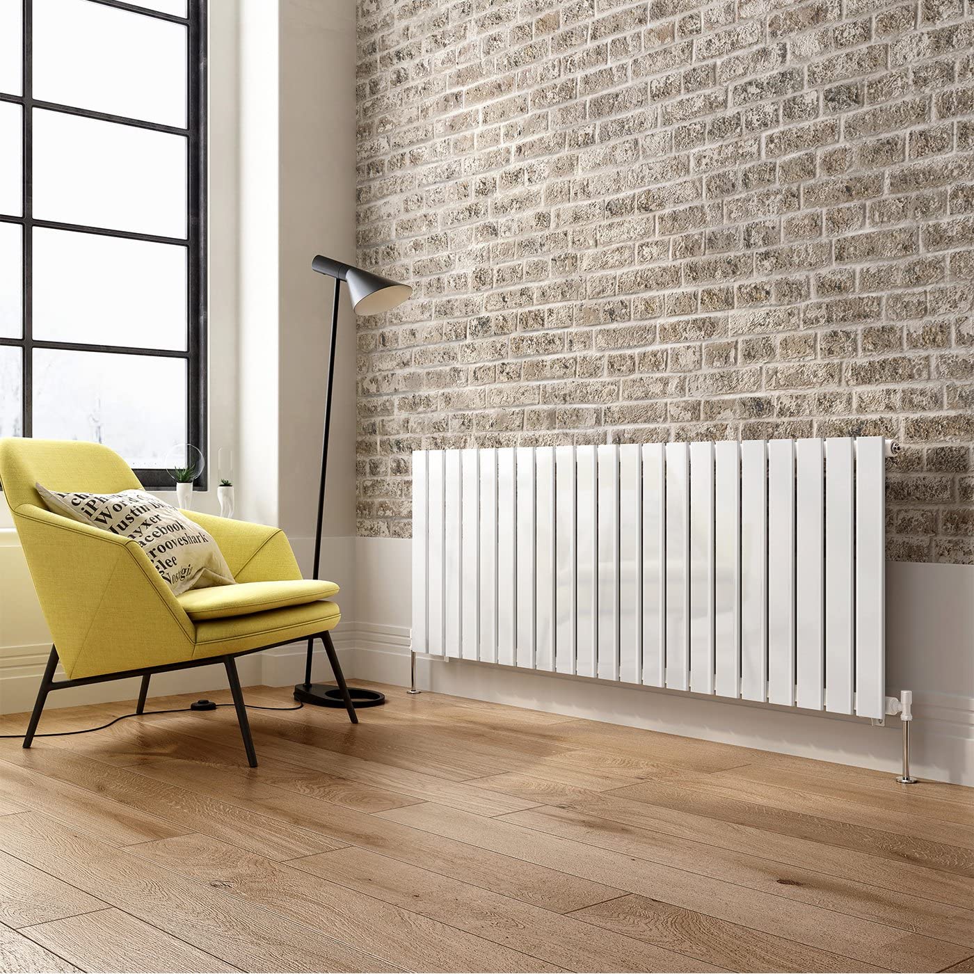 iBathUK Apex Horizontal Single Panel Slim Flat Radiator, Wall Mounted Designer Radiator, High Heat Output, Matt White, 600mm x 1596mm
