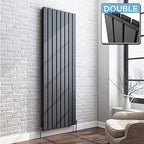 iBathUK Apex Vertical Double Panel Slim Flat Radiator, Wall Mounted Designer Radiator, High Heat Output, Matt Anthracite, 1600x608mm