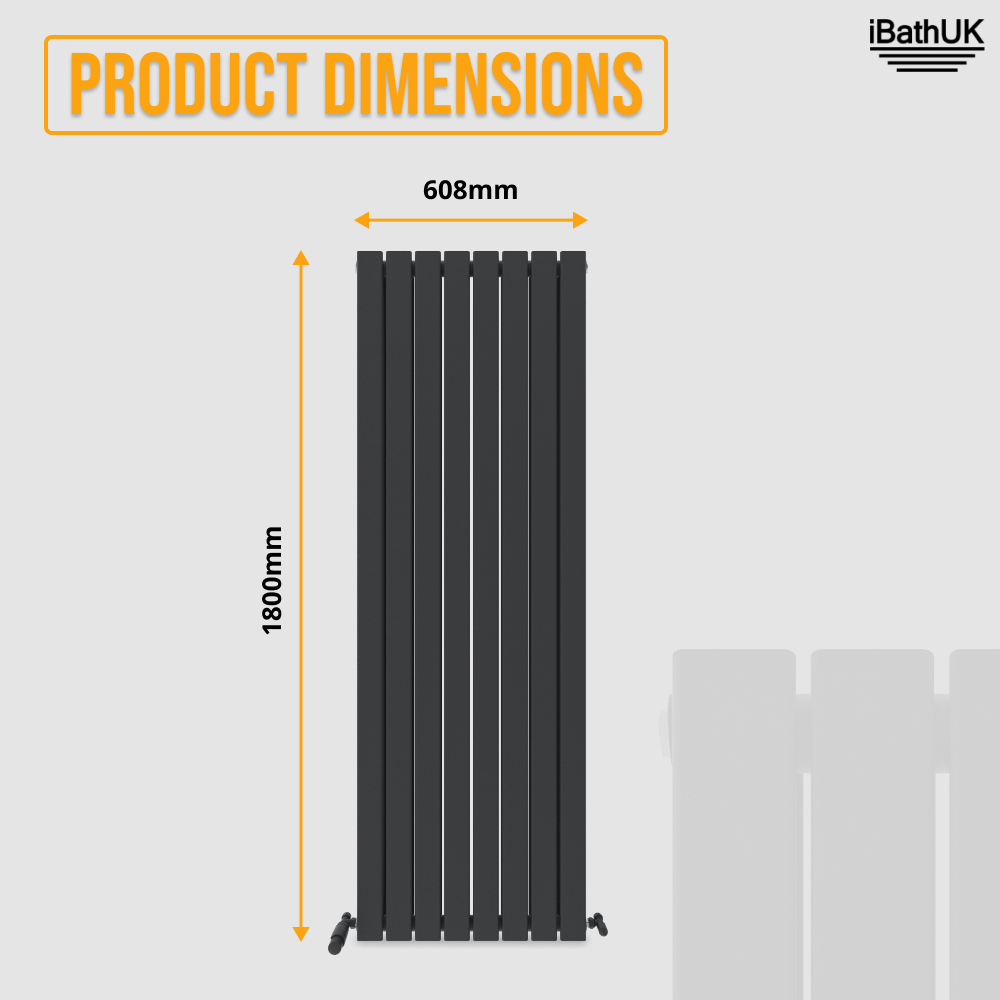iBathUK Apex Vertical Double Panel Slim Flat Radiator, Wall Mounted Designer Radiator, High Heat Output, Matt Anthracite, 1600x608mm