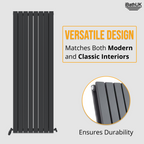 iBathUK Apex Vertical Double Panel Slim Flat Radiator, Wall Mounted Designer Radiator, High Heat Output, Matt Anthracite, 1600x608mm
