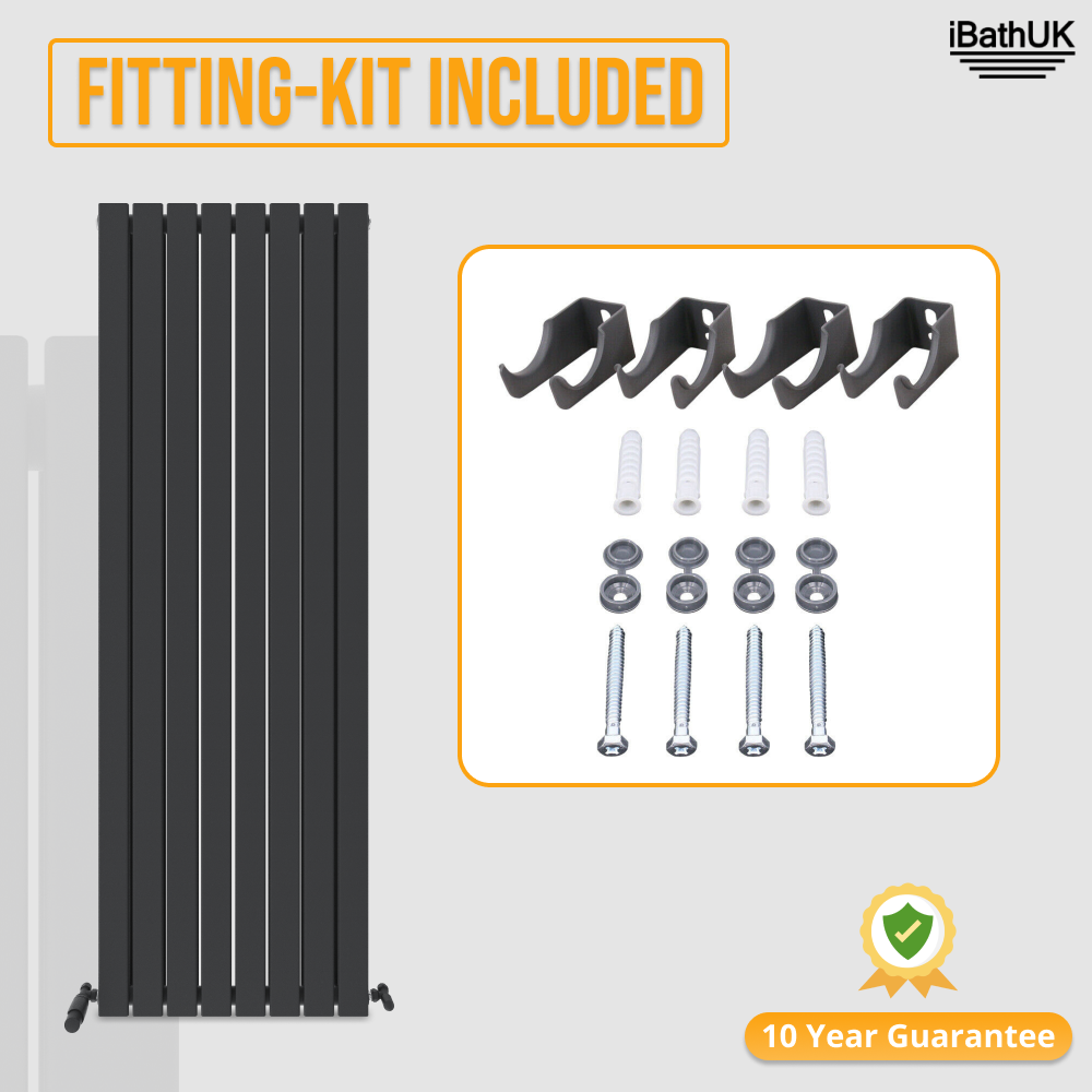 iBathUK Apex Vertical Double Panel Slim Flat Radiator, Wall Mounted Designer Radiator, High Heat Output, Matt Anthracite, 1600x608mm