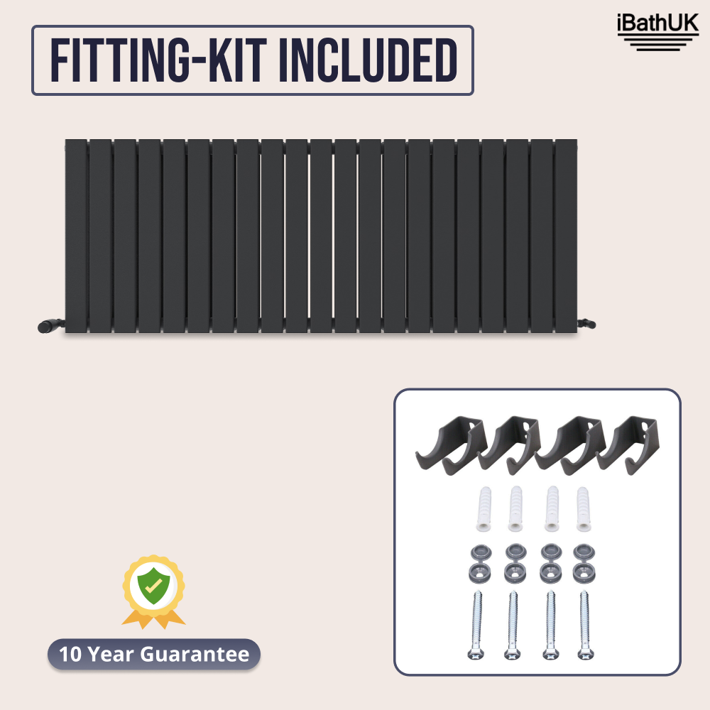 iBathUK Apex Horizontal Double Panel Slim Flat Radiator, Wall Mounted Designer Radiator, High Heat Output, Matt Anthracite, 600x1596mm