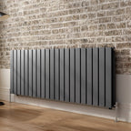 iBathUK Apex Horizontal Double Panel Slim Flat Radiator, Wall Mounted Designer Radiator, High Heat Output, Matt Anthracite, 600x1596mm