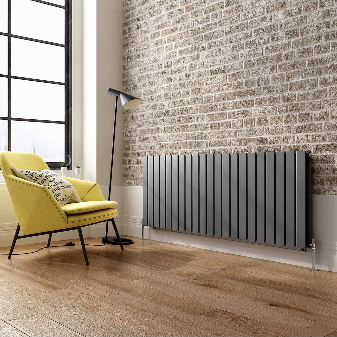iBathUK Apex Horizontal Double Panel Slim Flat Radiator, Wall Mounted Designer Radiator, High Heat Output, Matt Anthracite, 600x1596mm