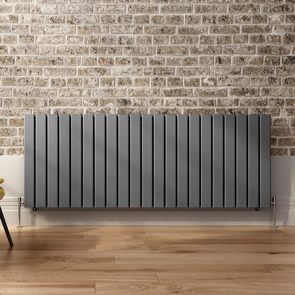 iBathUK Apex Horizontal Double Panel Slim Flat Radiator, Wall Mounted Designer Radiator, High Heat Output, Matt Anthracite, 600x1596mm