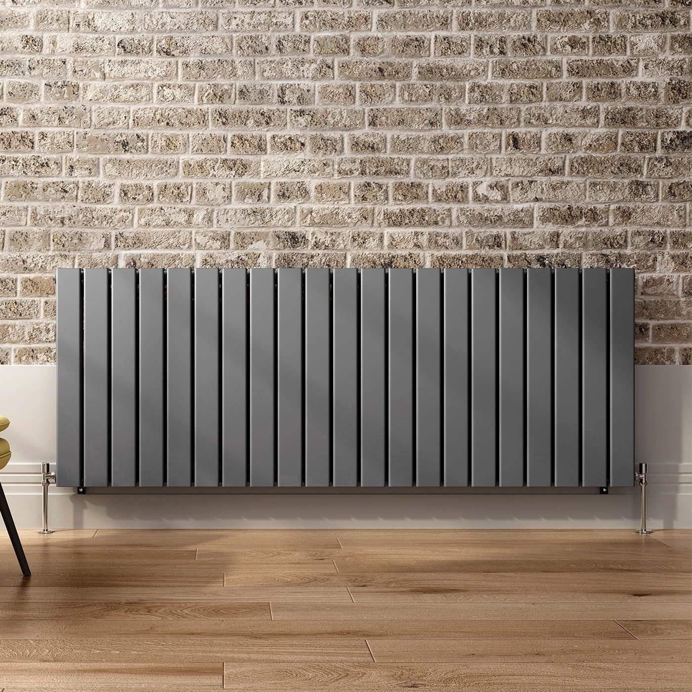 iBathUK Apex Horizontal Double Panel Slim Flat Radiator, Wall Mounted Designer Radiator, High Heat Output, Matt Anthracite, 600x1596mm