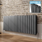iBathUK Apex Horizontal Double Panel Slim Flat Radiator, Wall Mounted Designer Radiator, High Heat Output, Matt Anthracite, 600x1596mm