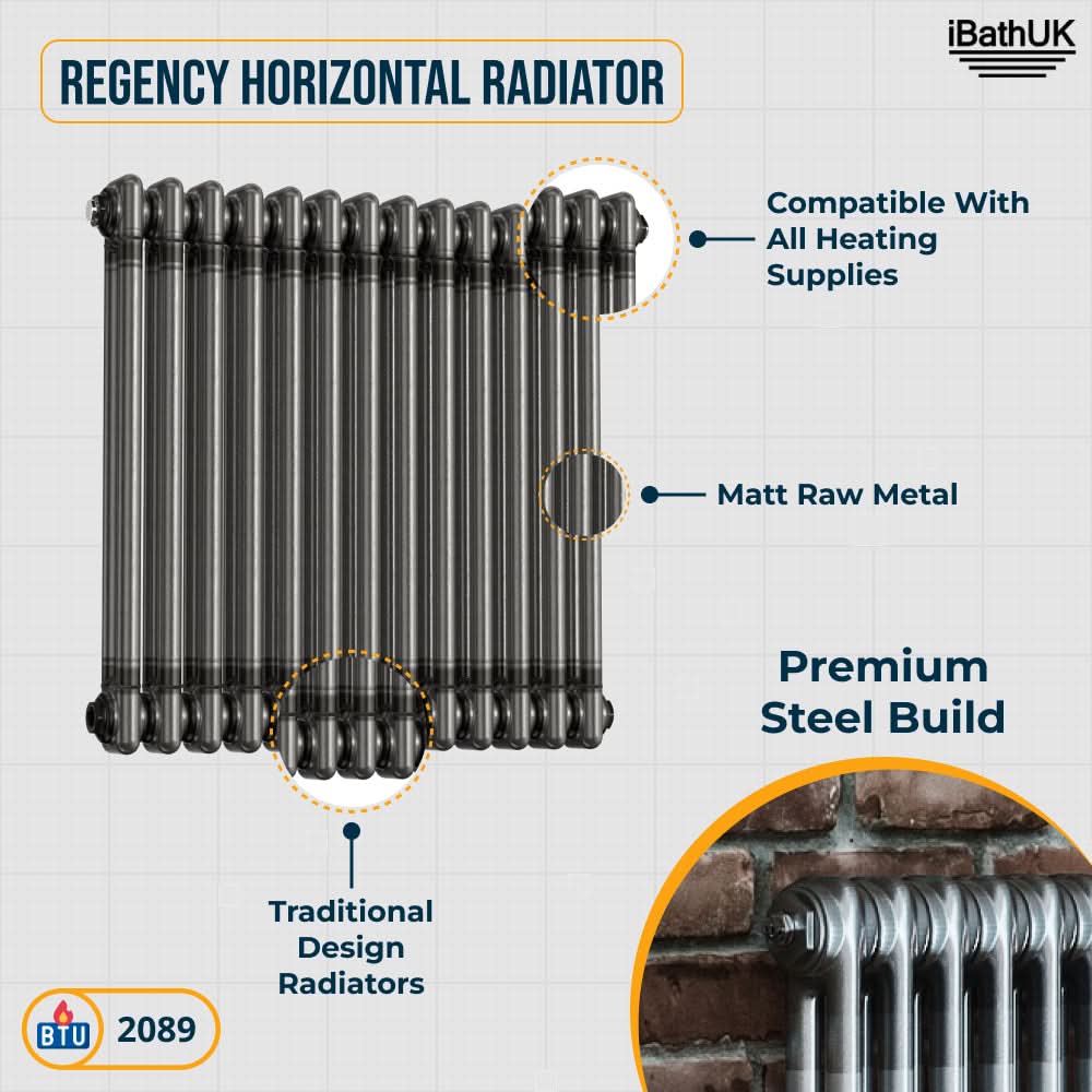Helena Traditional Horizontal Column Radiator - Raw Metal