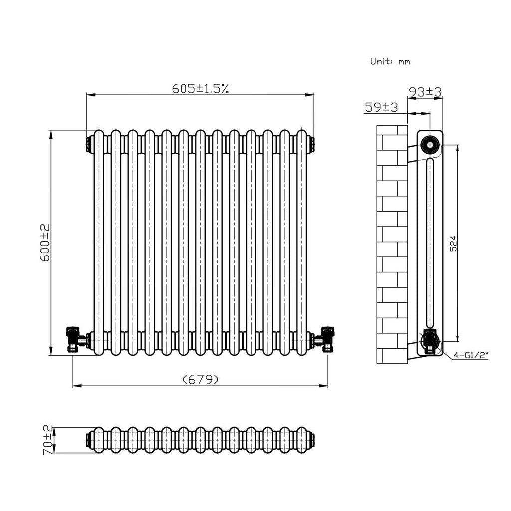 Helena Traditional Horizontal Column Radiator - Raw Metal