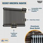 iBathUK Regency Horizontal Traditional Wall Mounted 2 Column High Heat Hydronic Gloss Raw Metal 600x785mm