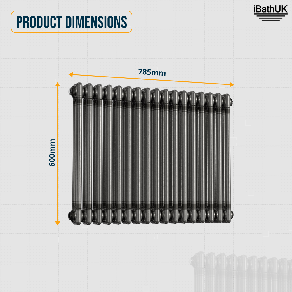 iBathUK Regency Horizontal Traditional Wall Mounted 2 Column High Heat Hydronic Gloss Raw Metal 600x785mm