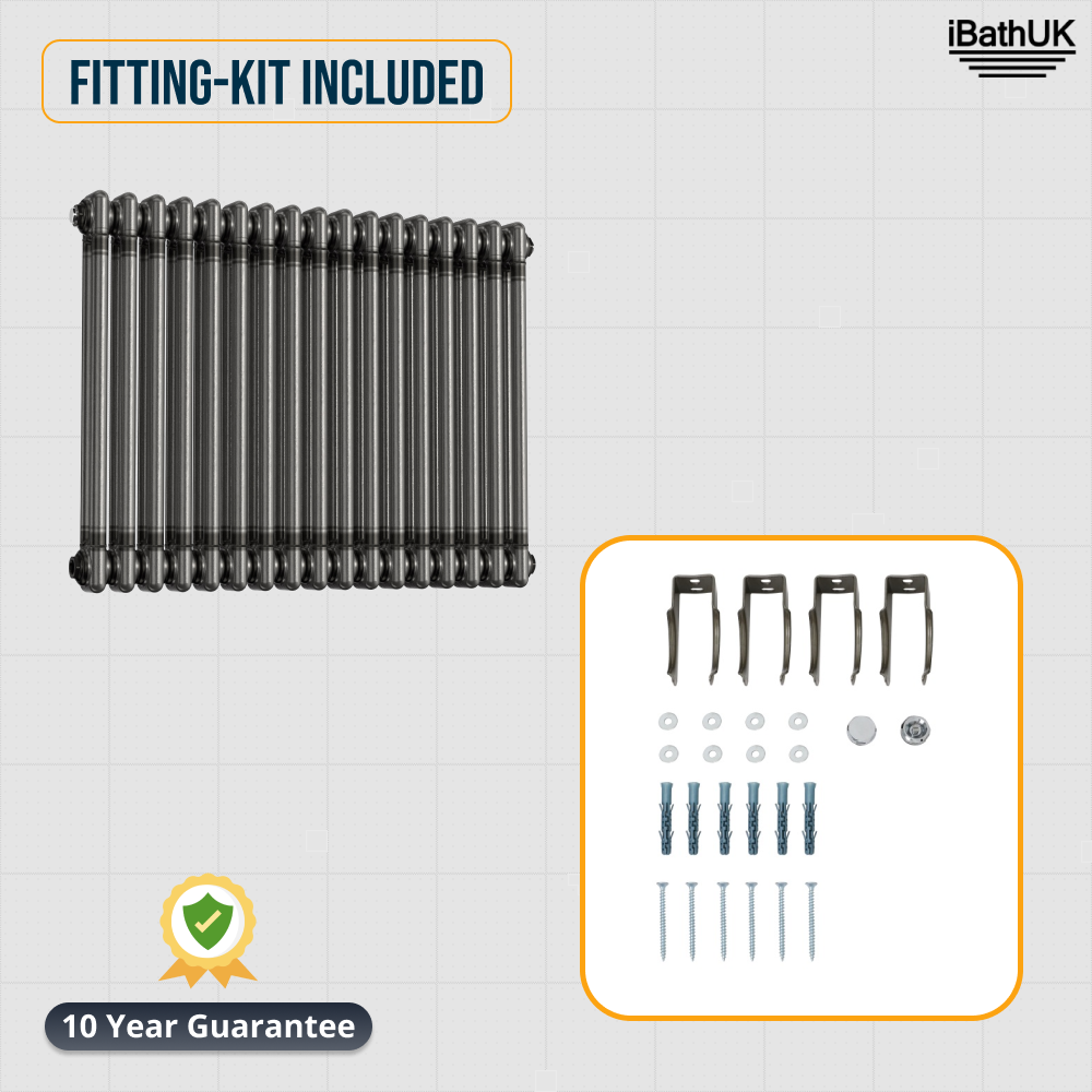 iBathUK Regency Horizontal Traditional Wall Mounted 2 Column High Heat Hydronic Gloss Raw Metal 600x785mm