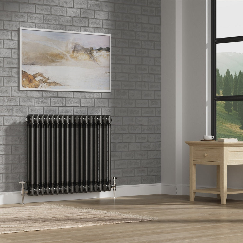 iBathUK Regency Horizontal Traditional Wall Mounted 2 Column High Heat Hydronic Gloss Raw Metal 600x785mm