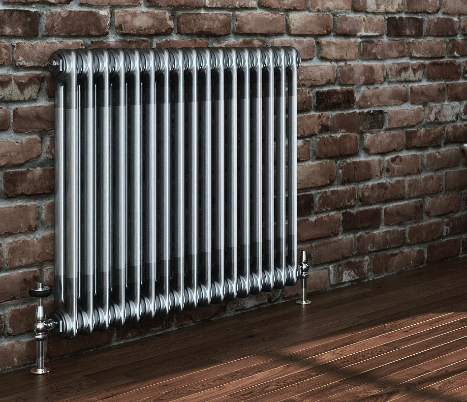 iBathUK Regency Horizontal Traditional Wall Mounted 2 Column High Heat Hydronic Gloss Raw Metal 600x785mm