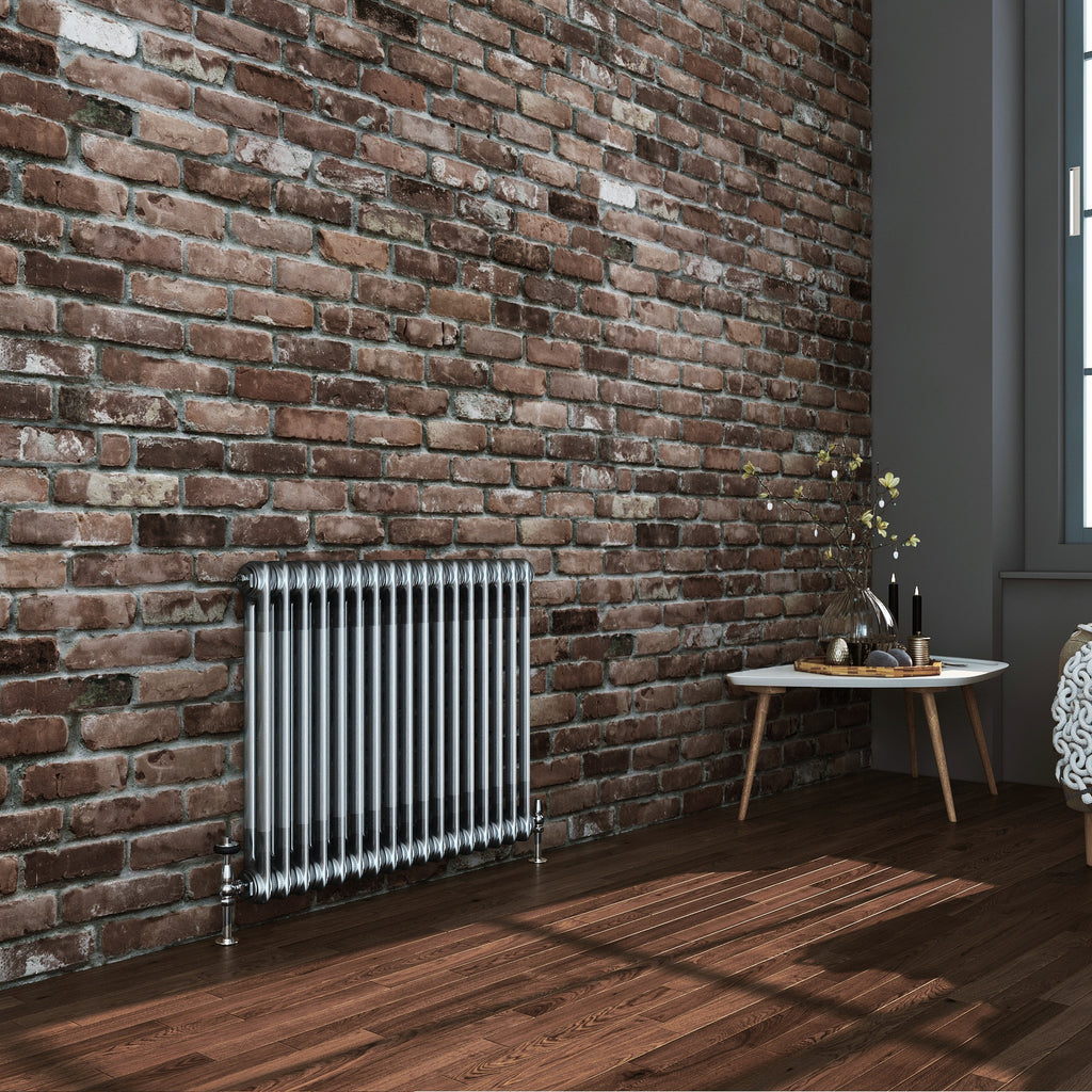 iBathUK Regency Horizontal Traditional Wall Mounted 2 Column High Heat Hydronic Gloss Raw Metal 600x785mm