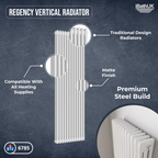 iBathUK Regency Vertical White Traditional 3 Column Radiator, High Output Hydronic Central Heating Gloss White 1800x560mm