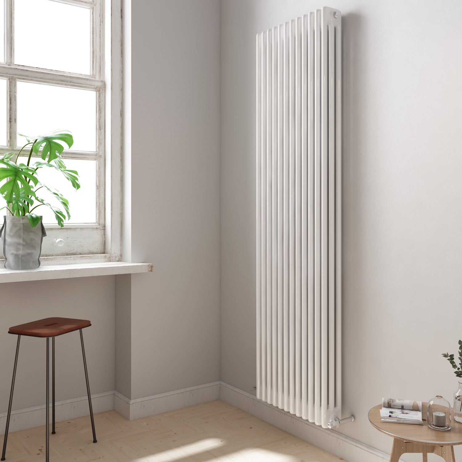 iBathUK Regency Vertical White Traditional 3 Column Radiator, High Output Hydronic Central Heating Gloss White 1800x560mm