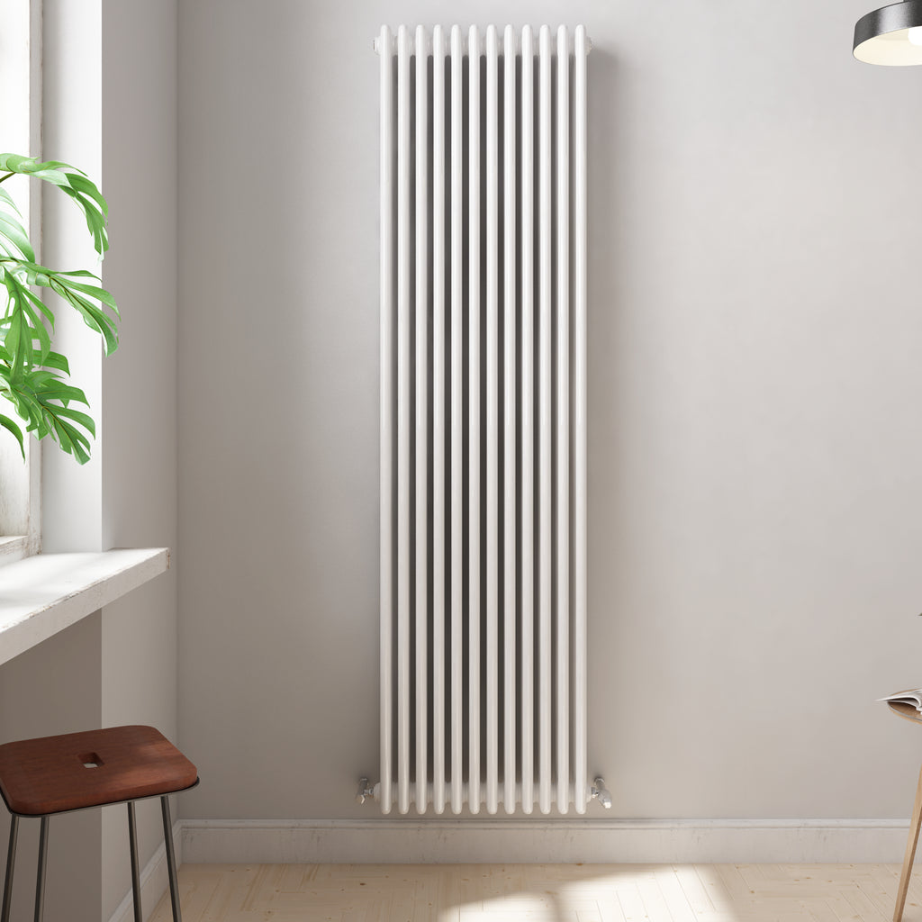 iBathUK Regency Vertical White Traditional 3 Column Radiator, High Output Hydronic Central Heating Gloss White 1800x560mm