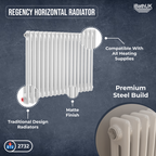 iBathUK Regency Horizontal White Traditional 2 Column Radiator, High Output Hydronic Heating Gloss White 600x785mm