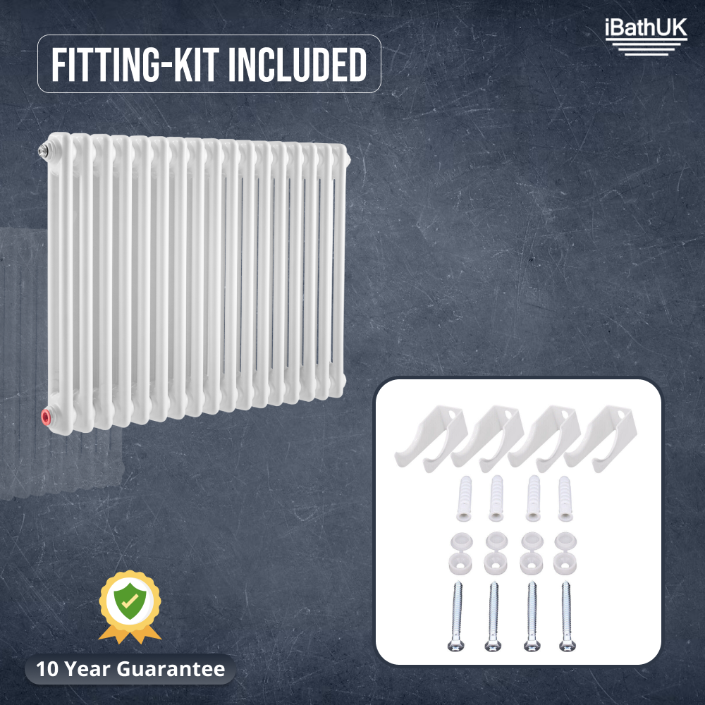 iBathUK Regency Horizontal White Traditional 2 Column Radiator, High Output Hydronic Heating Gloss White 600x785mm