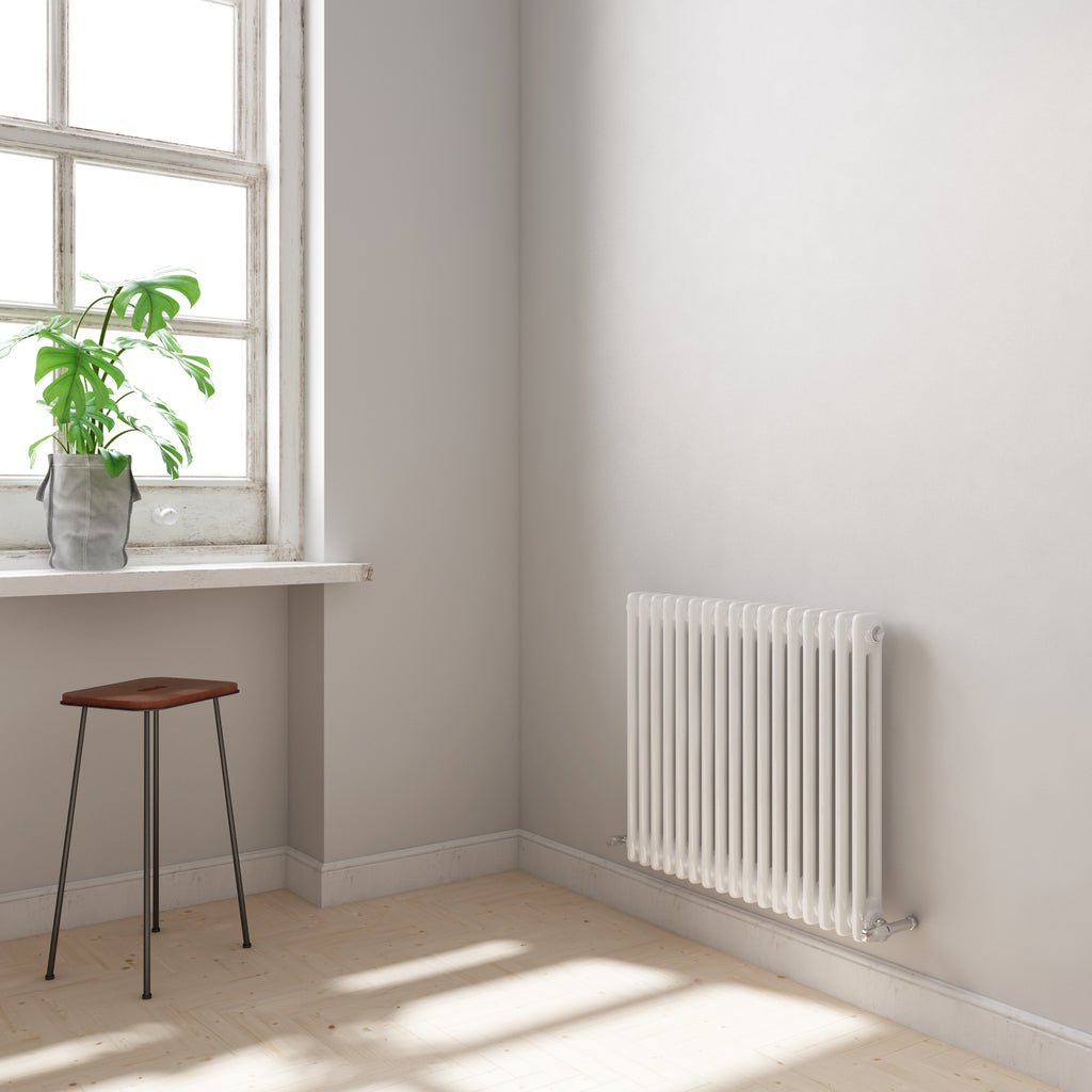 iBathUK Regency Horizontal White Traditional 2 Column Radiator, High Output Hydronic Heating Gloss White 600x785mm
