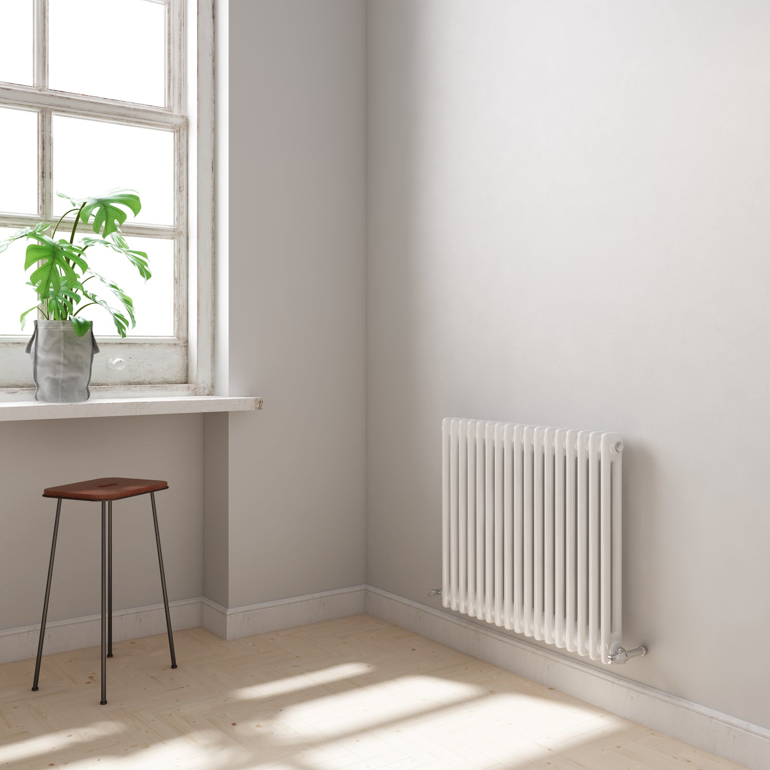iBathUK Regency Horizontal White Traditional 2 Column Radiator, High Output Hydronic Heating Gloss White 600x785mm