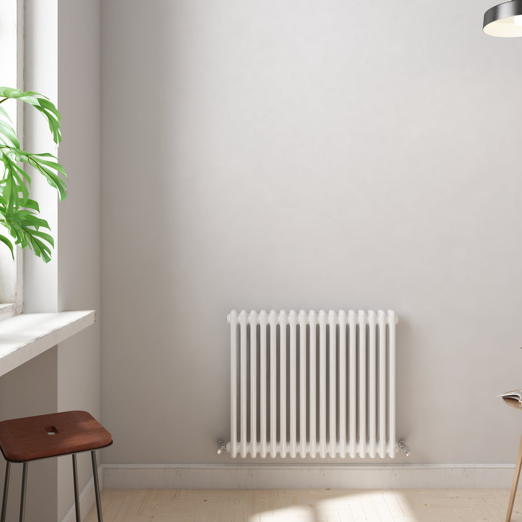 iBathUK Regency Horizontal White Traditional 2 Column Radiator, High Output Hydronic Heating Gloss White 600x785mm