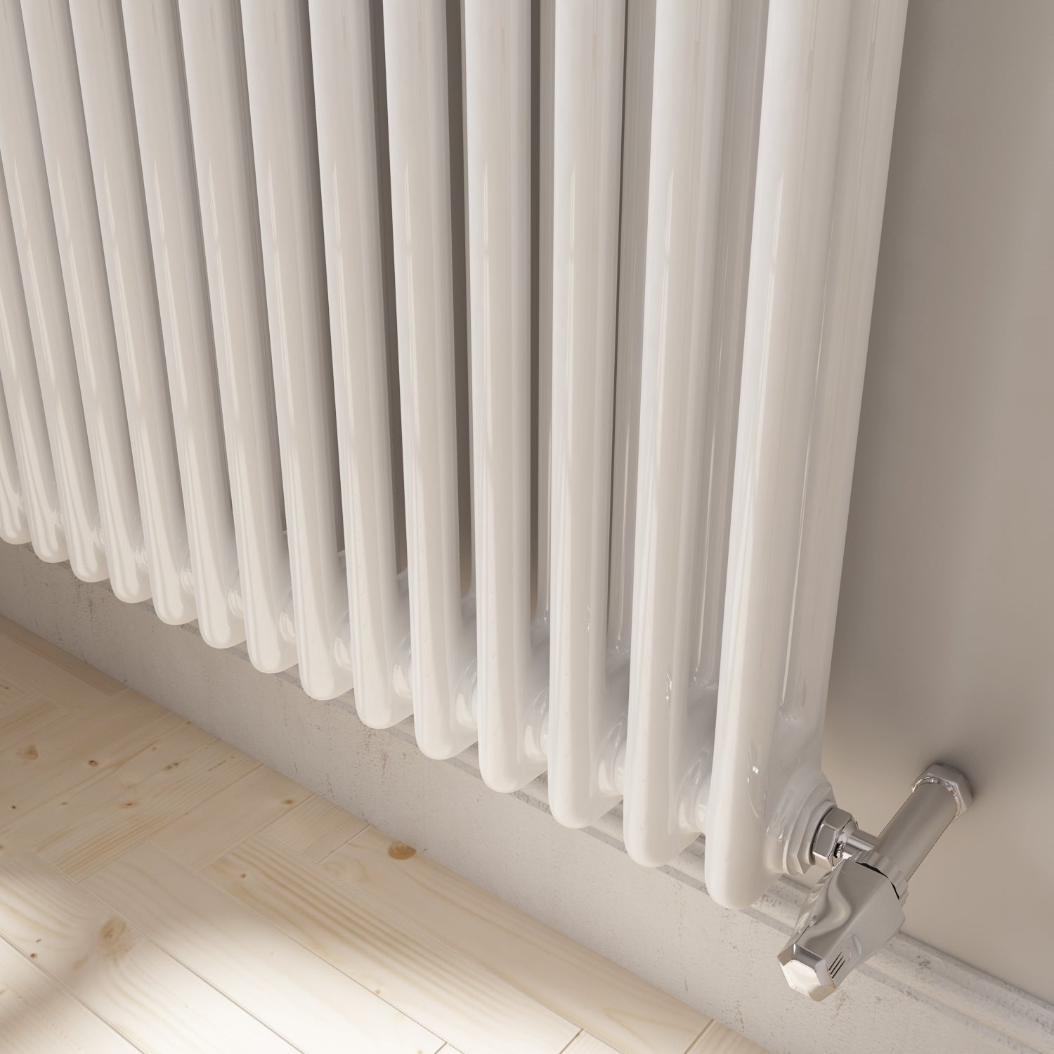 iBathUK Regency Horizontal White Traditional 2 Column Radiator, High Output Hydronic Heating Gloss White 600x785mm
