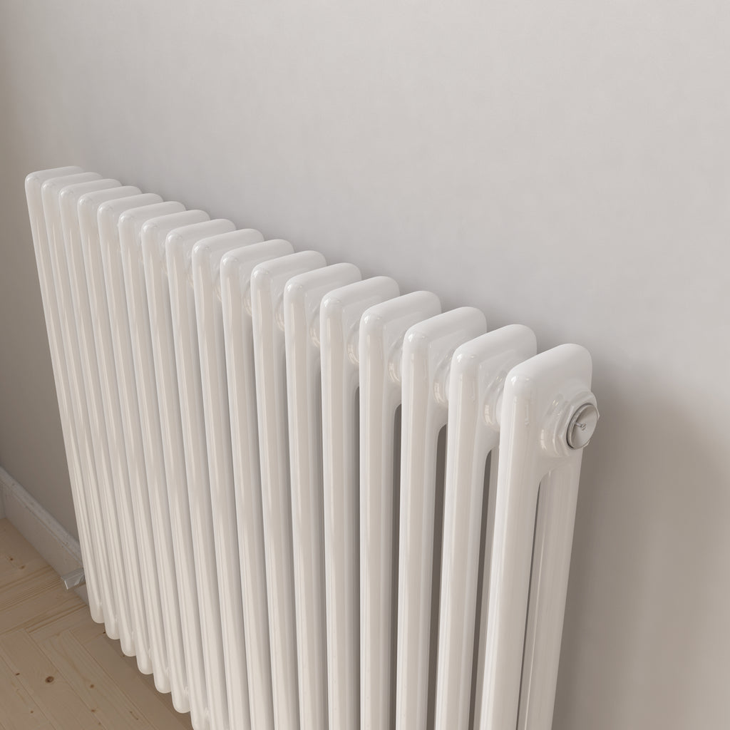 iBathUK Regency Horizontal White Traditional 2 Column Radiator, High Output Hydronic Heating Gloss White 600x785mm