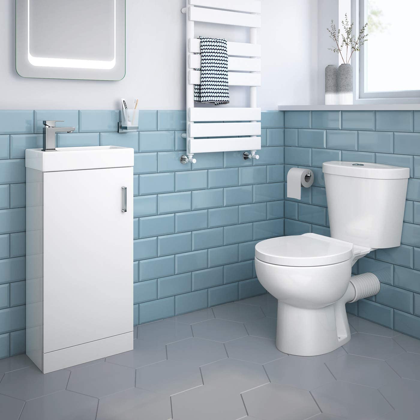 Quartz Toilet & 400mm Slimline Sink Cabinet Cloakroom Set - Gloss White